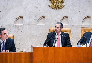 Rodrigo Pacheco, Luís Roberto Barroso e o presidente Lula na abertura do Ano Judiciário Pedro Gontijo/Senado Federal