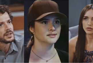 Luca, Electra e Jéssica em cena da novela Família é Tudo. (Foto: reprodução)