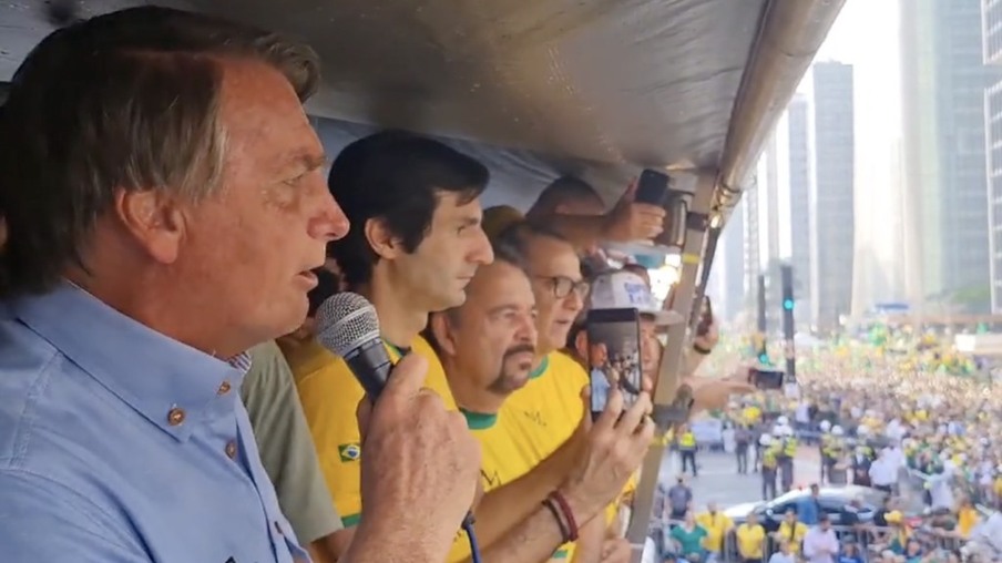 O ex-presidente Jair Bolsonaro durante ato golpista em 2021. Foto: Reprodução