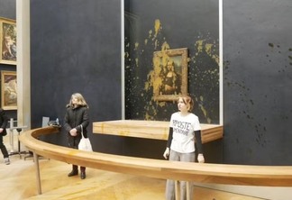 Ativistas jogam sopa em vidro da pintura de “Mona Lisa”. Foto: Reprodução