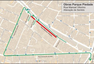 Parque Piedade: esquema de trânsito para a nova etapa da obra na Rua Manoel Vitorino a partir de sábado (04/05)