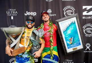 Ítalo Ferreira campeão na final com Medina que decidiu o título mundial de 2019 (Foto: Kelly Cestari/WSL via Getty Images)