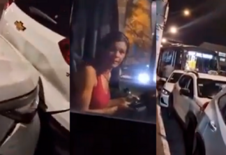 Mulher embriagada bate em taxi empurrando o carro contra outros três veículos. Foto: reprodução