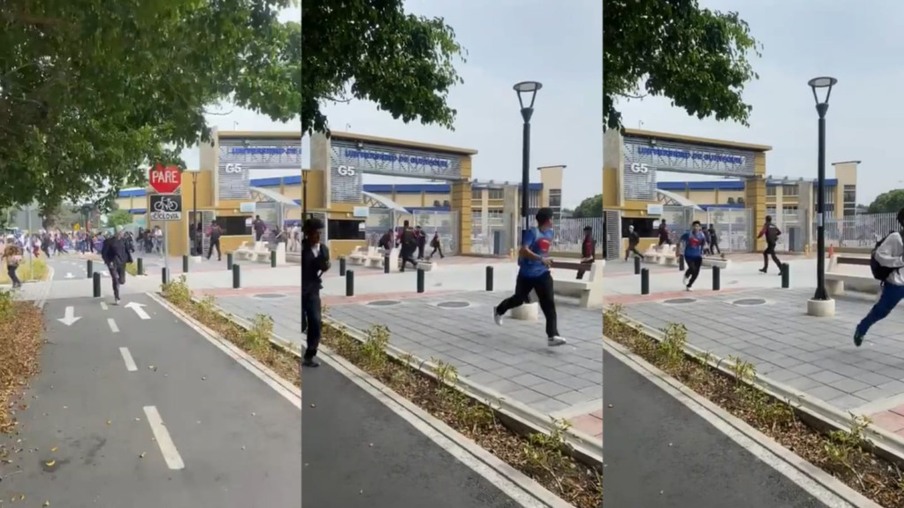 Estudantes da Universidade de Guayaquil, no Equador, correm em meio à invasão de criminosos armados. Foto: Reprodução