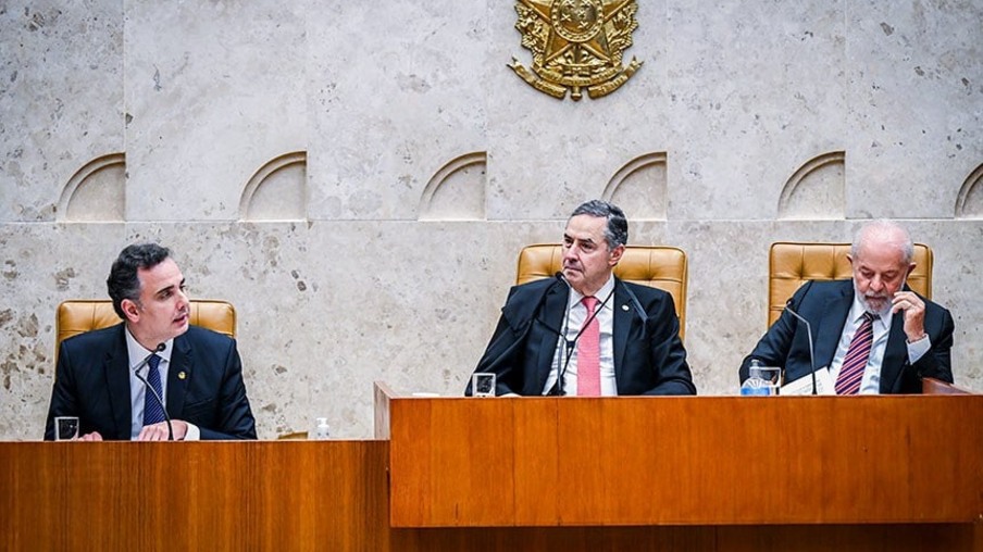 Rodrigo Pacheco, Luís Roberto Barroso e o presidente Lula na abertura do Ano Judiciário Pedro Gontijo/Senado Federal
