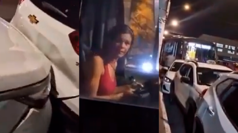 Mulher embriagada bate em taxi empurrando o carro contra outros três veículos. Foto: reprodução