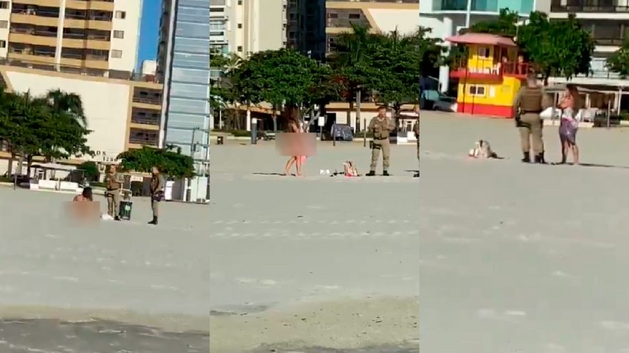 Mulher é flagrada nua praia de Balneário Camboriú (SC). Foto: reprodução