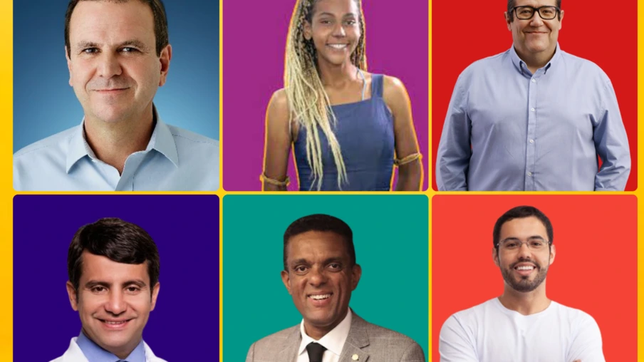 Os pré candidatos a prefeitura do Rio de Janeiro em 2024 Eduardo Paes, Dani Balbi, Tarcísio Motta, Doutor Luizinho, Otoni de Paula e Pedro Duarte