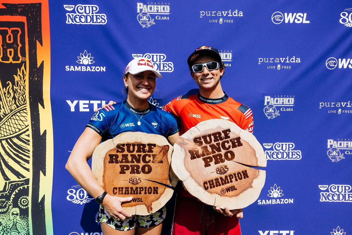 Carissa Moore e Griffin Colapinto campeões do Surf Ranch Pro 2023 (Crédito da Foto: @WSL / Pat Nolan)