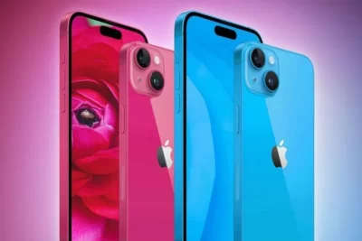 iPhone 15 nos acabamentos rosa e azul brilhantes vazados