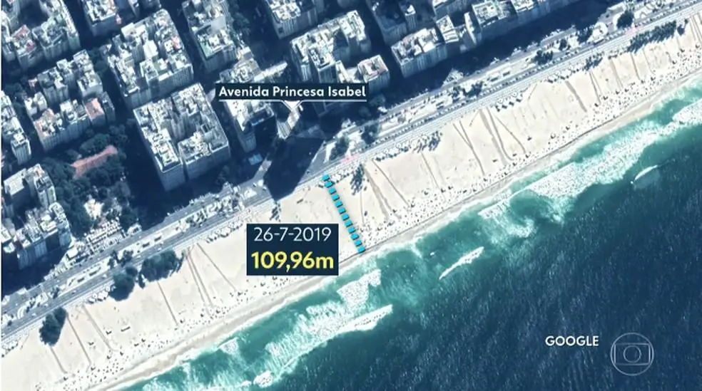 Praia de Copacabana perde areia e ameaça colapsar | Diário Carioca Faixa de areia na Praia de Copacabana | Reprodução