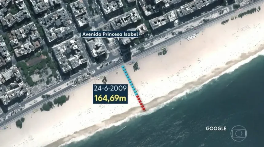 Faixa de areia na Praia de Copacabana | Reprodução