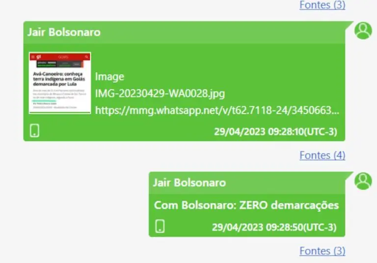 PF revela articulações golpistas encontradas no celular de Bolsonaro | Diário Carioca Print de mensagem de Jair Bolsonaro com empresários do agronegócio.