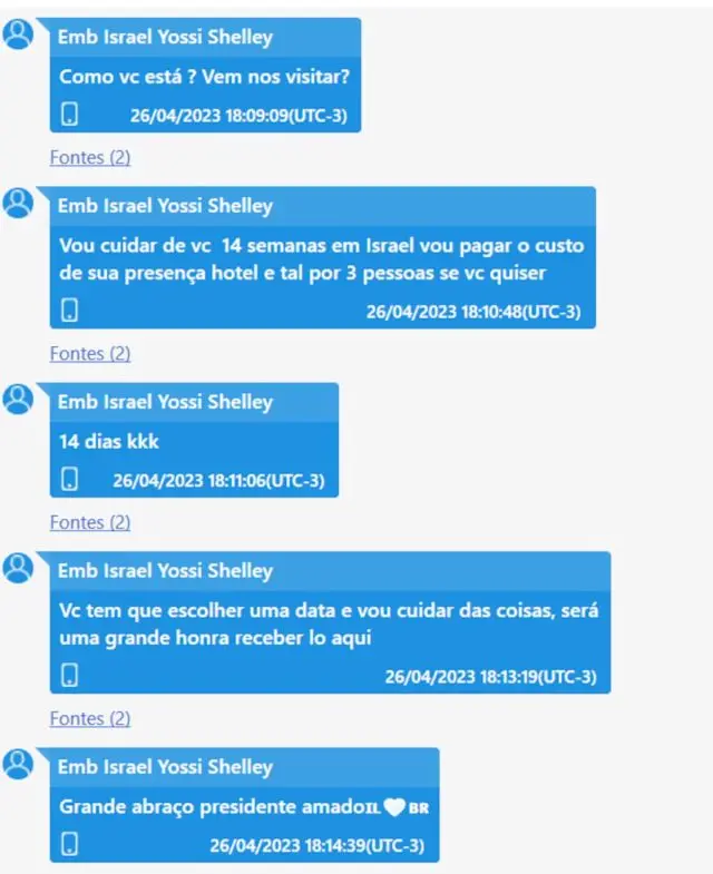 PF revela articulações golpistas encontradas no celular de Bolsonaro | Diário Carioca Diálogo de Jair Bolsonaro com o Embaixador de Israel, Yossi Shelley. Reprodução