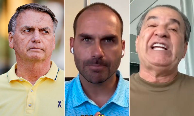 Áudio de Silas Malafaia expõe conflito com Eduardo Bolsonaro: 'Babaca' | Diário Carioca O ex-presidente Jair Bolsonaro, o deputado licenciado Eduardo Bolsonaro e o pastor Silas Malafaia (Fotos: Reprodução)