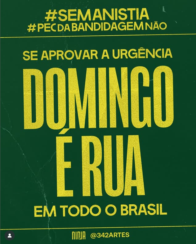 Campanha “Domingo é Rua” convoca protestos contra PEC da Blindagem e Anistia | Diário Carioca