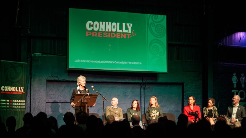 Ventos de esperança sopram com a eleição da progressista Catherine Connolly para presidenta da Irlanda | Diário Carioca Catherine Connolly no lançamento da campanha. Fonte: Connolly para Presidente/X